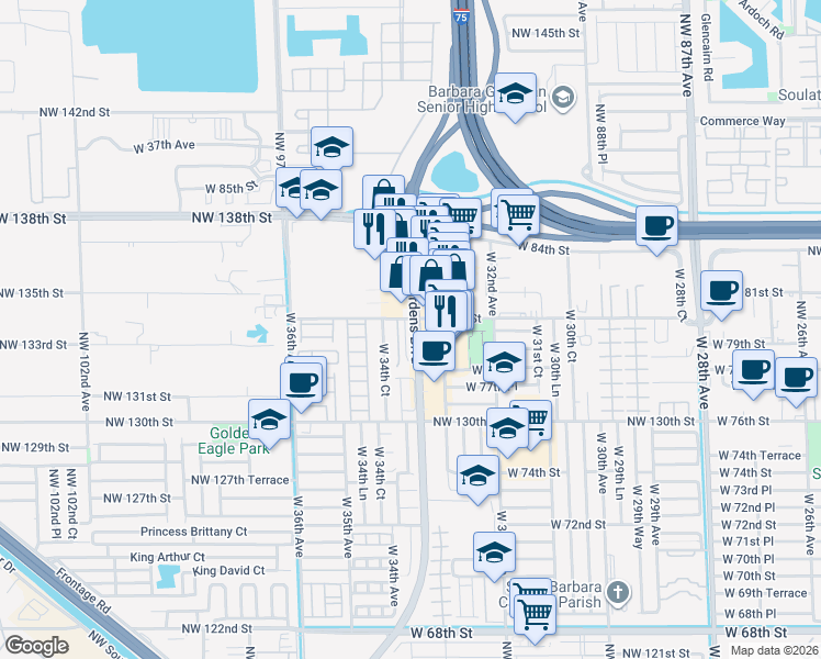 map of restaurants, bars, coffee shops, grocery stores, and more near 7965 West 33rd Lane in Hialeah