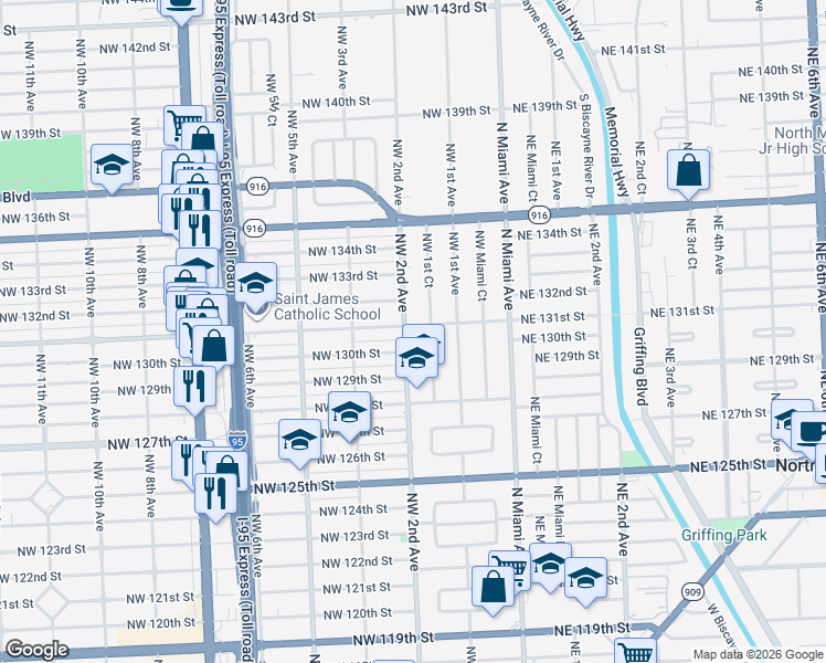 map of restaurants, bars, coffee shops, grocery stores, and more near 13020 Northwest 1st Court in Miami
