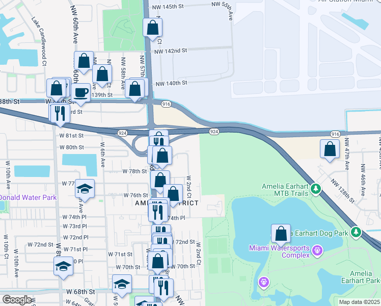 map of restaurants, bars, coffee shops, grocery stores, and more near 7846 West 2nd Court in Hialeah