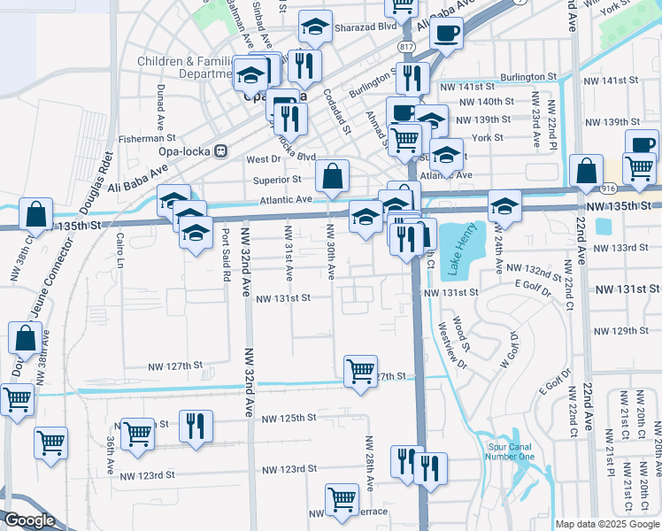 map of restaurants, bars, coffee shops, grocery stores, and more near 13201 Northwest 29th Avenue in Opa-locka