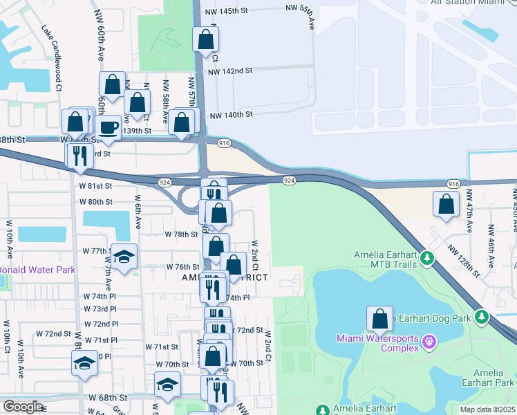 map of restaurants, bars, coffee shops, grocery stores, and more near 7846 West 2nd Court in Hialeah