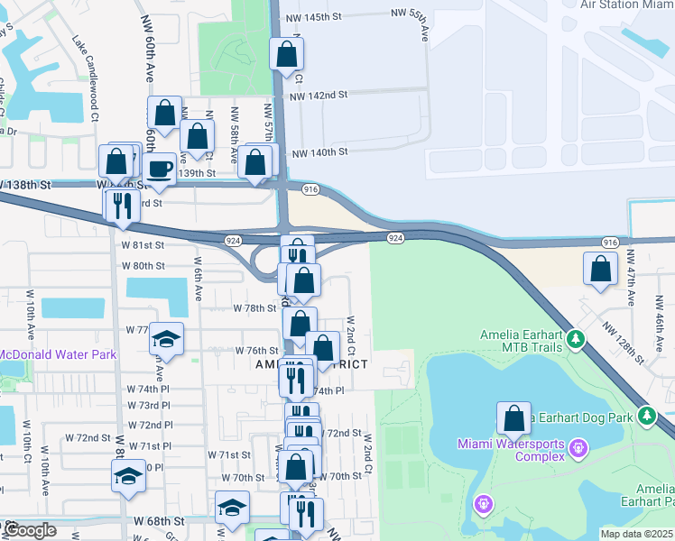 map of restaurants, bars, coffee shops, grocery stores, and more near 7846 West 2nd Court in Hialeah