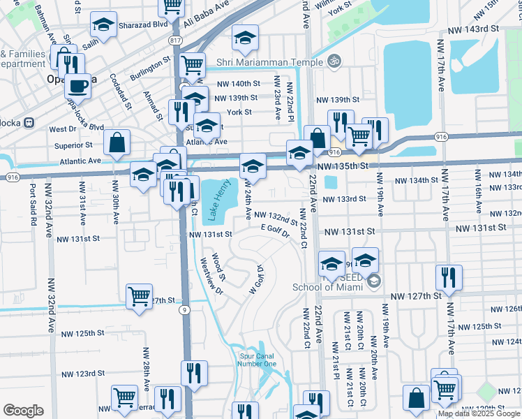 map of restaurants, bars, coffee shops, grocery stores, and more near 2330 Northwest 132nd Street in Miami