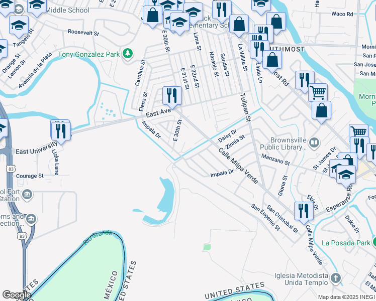 map of restaurants, bars, coffee shops, grocery stores, and more near 2800-2804 Gazelle Avenue in Brownsville