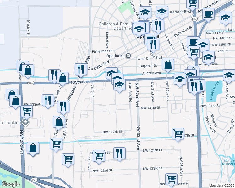 map of restaurants, bars, coffee shops, grocery stores, and more near 13245 Alexandria Drive in Opa-locka