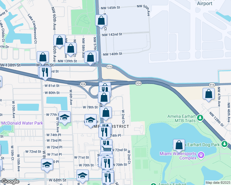 map of restaurants, bars, coffee shops, grocery stores, and more near 295 West 79th Place in Hialeah