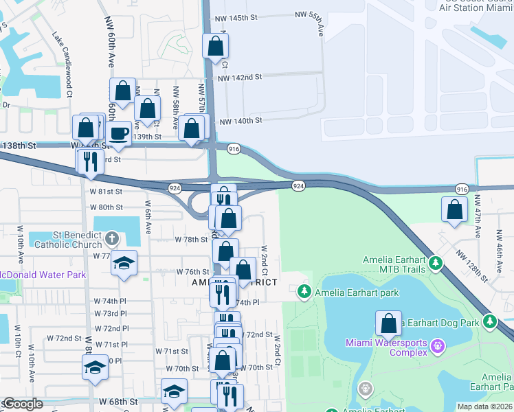 map of restaurants, bars, coffee shops, grocery stores, and more near 7965 West 2nd Court in Hialeah