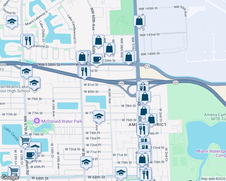 map of restaurants, bars, coffee shops, grocery stores, and more near 8009 West 6th Avenue in Hialeah