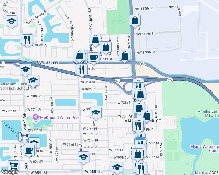 map of restaurants, bars, coffee shops, grocery stores, and more near 8009 West 6th Avenue in Hialeah