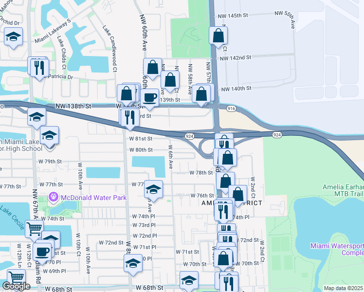map of restaurants, bars, coffee shops, grocery stores, and more near 8011 West 6th Avenue in Hialeah