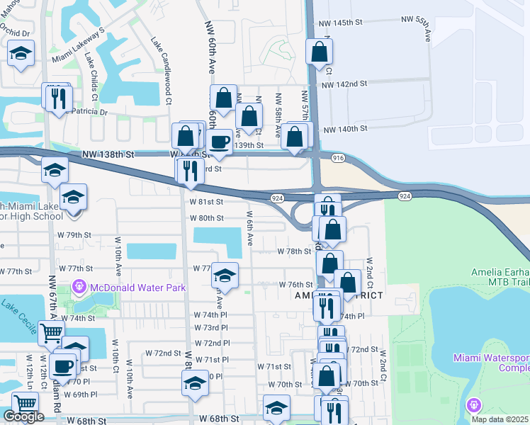 map of restaurants, bars, coffee shops, grocery stores, and more near 8011 West 6th Avenue in Hialeah