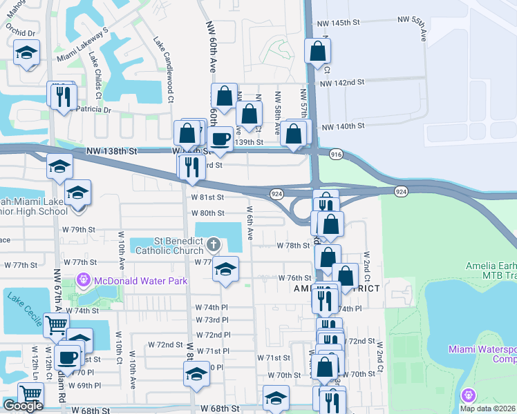 map of restaurants, bars, coffee shops, grocery stores, and more near 8011 West 6th Avenue in Hialeah
