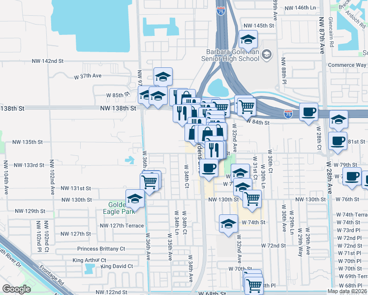 map of restaurants, bars, coffee shops, grocery stores, and more near 8100 Hialeah Gardens Boulevard in Hialeah