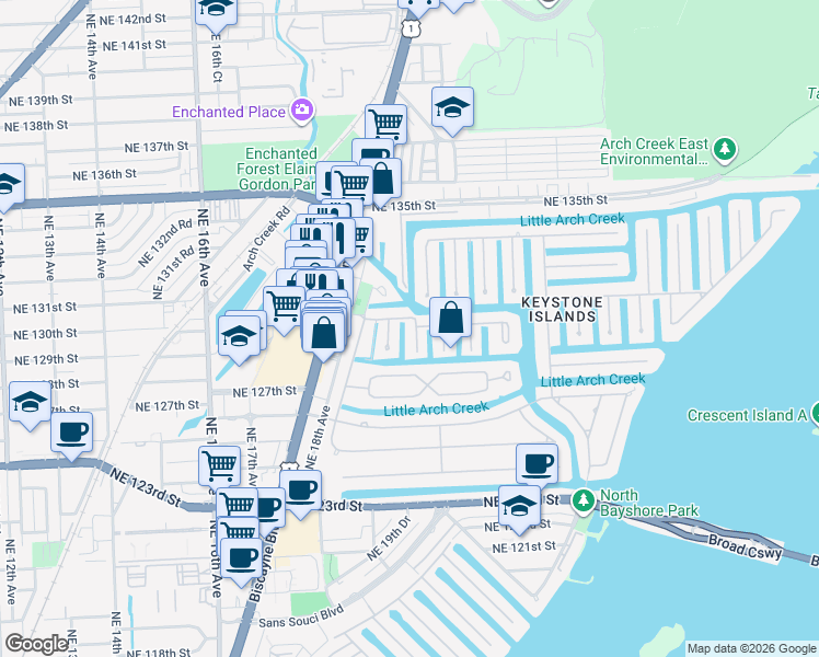 map of restaurants, bars, coffee shops, grocery stores, and more near 1975 Ixora Road in North Miami