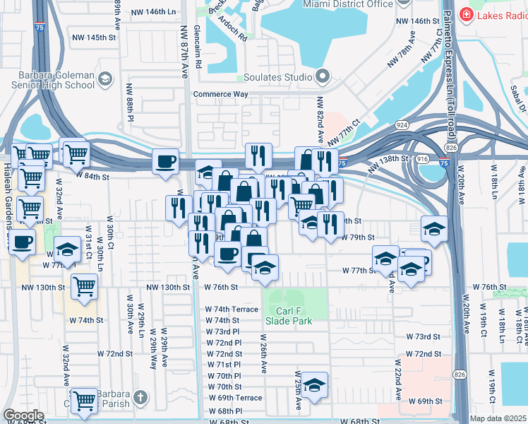 map of restaurants, bars, coffee shops, grocery stores, and more near 10 West 82nd Street in Hialeah