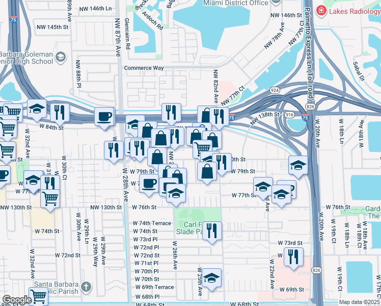 map of restaurants, bars, coffee shops, grocery stores, and more near 2485 West 81st Street in Hialeah