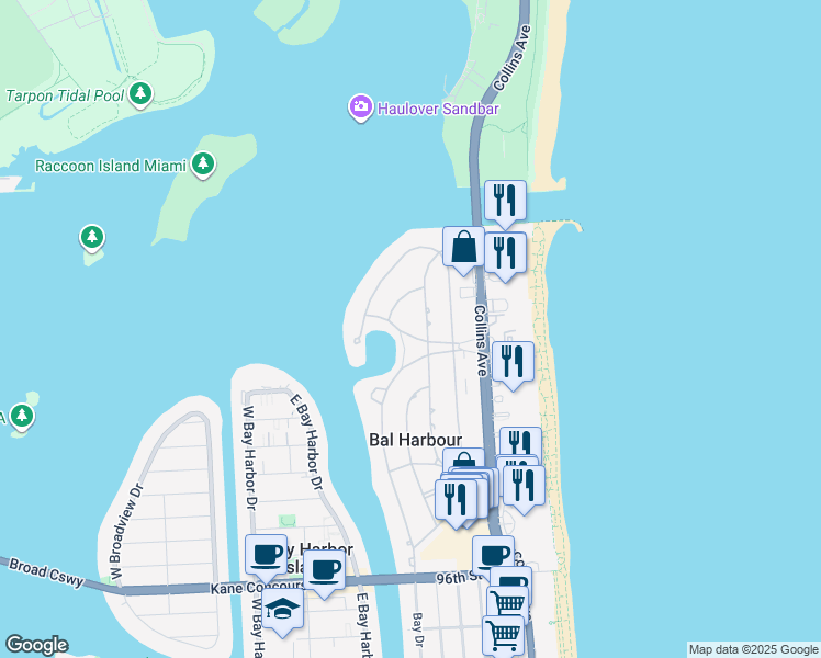 map of restaurants, bars, coffee shops, grocery stores, and more near 216 Bal Cross Drive in Bal Harbour