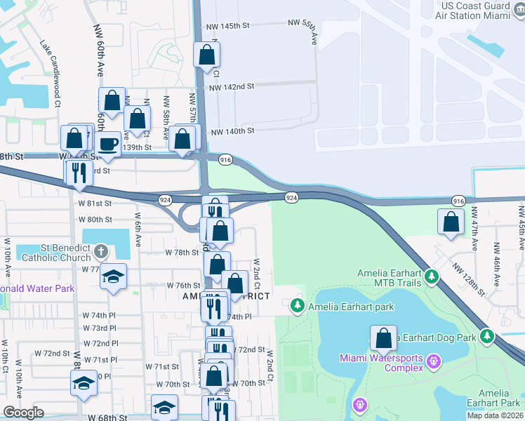 map of restaurants, bars, coffee shops, grocery stores, and more near 7965 West 2nd Court in Hialeah