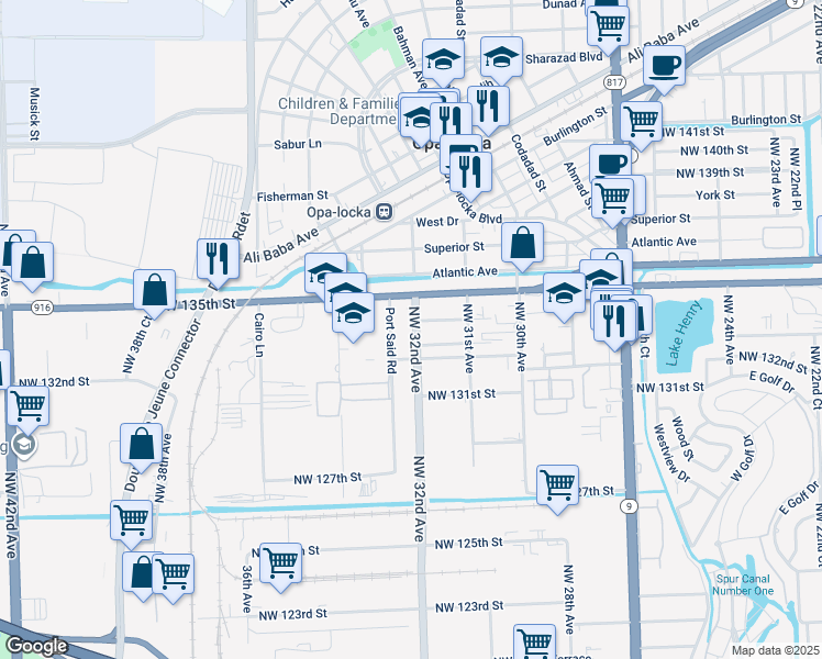 map of restaurants, bars, coffee shops, grocery stores, and more near 3198 Northwest 134th Street in Opa-locka