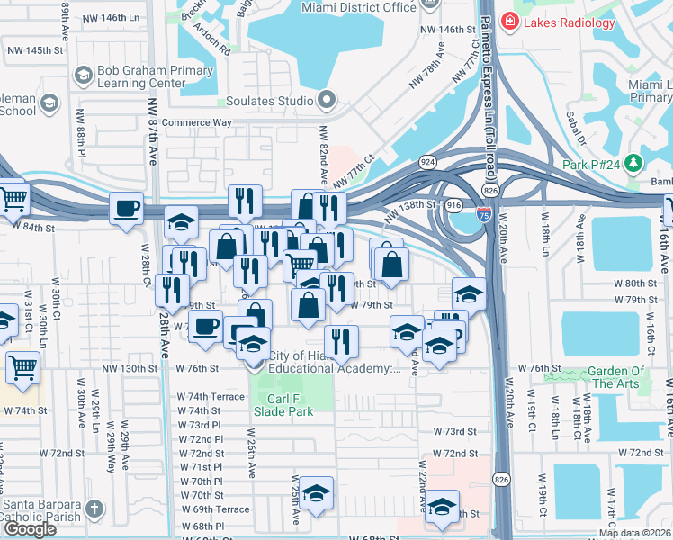 map of restaurants, bars, coffee shops, grocery stores, and more near 800 West 24th Avenue in Hialeah