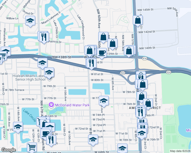 map of restaurants, bars, coffee shops, grocery stores, and more near 666 West 81st Street in Hialeah
