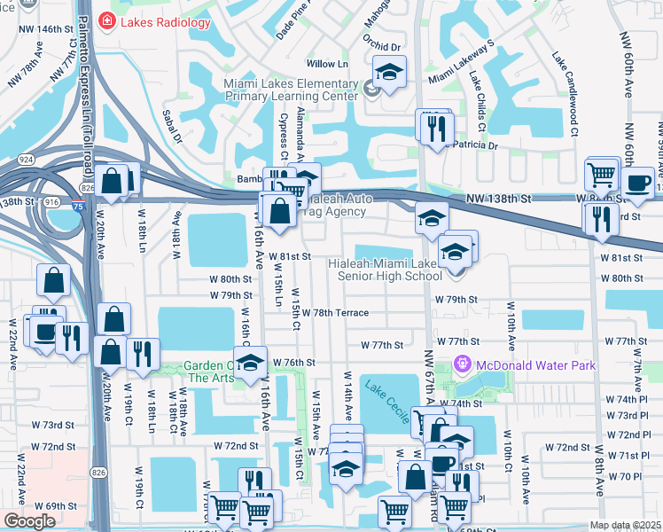 map of restaurants, bars, coffee shops, grocery stores, and more near 8098 West 14th Court in Hialeah