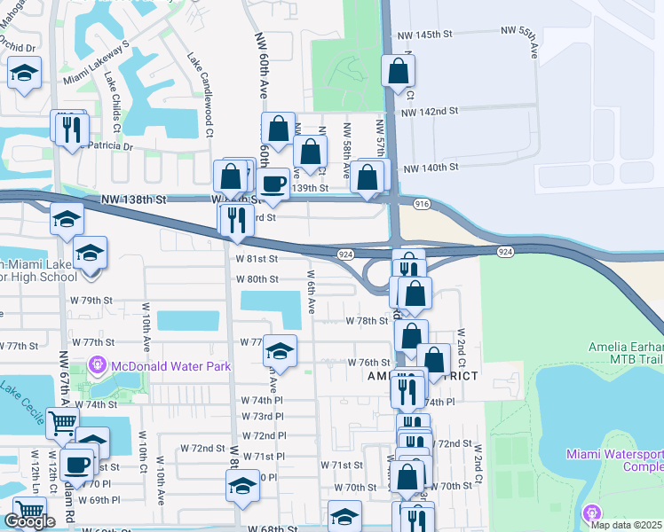 map of restaurants, bars, coffee shops, grocery stores, and more near 8011 West 6th Avenue in Hialeah