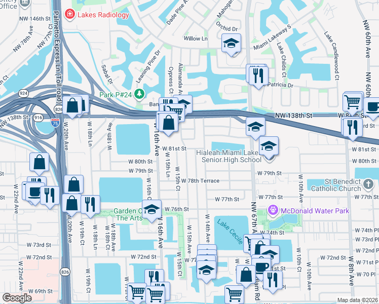 map of restaurants, bars, coffee shops, grocery stores, and more near 1481 West 81st Street in Hialeah