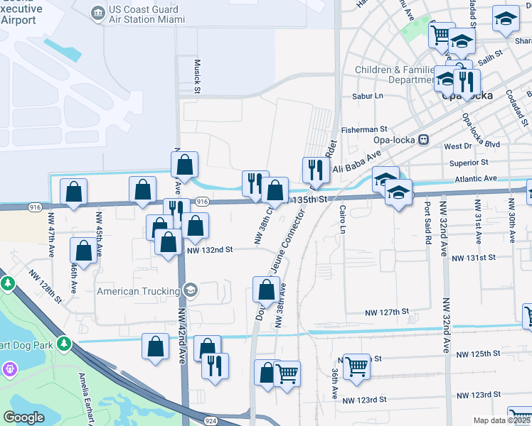 map of restaurants, bars, coffee shops, grocery stores, and more near 13400 Northwest 38th Court in Opa-locka