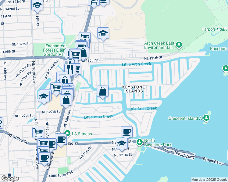 map of restaurants, bars, coffee shops, grocery stores, and more near 2105 Ixora Road in North Miami