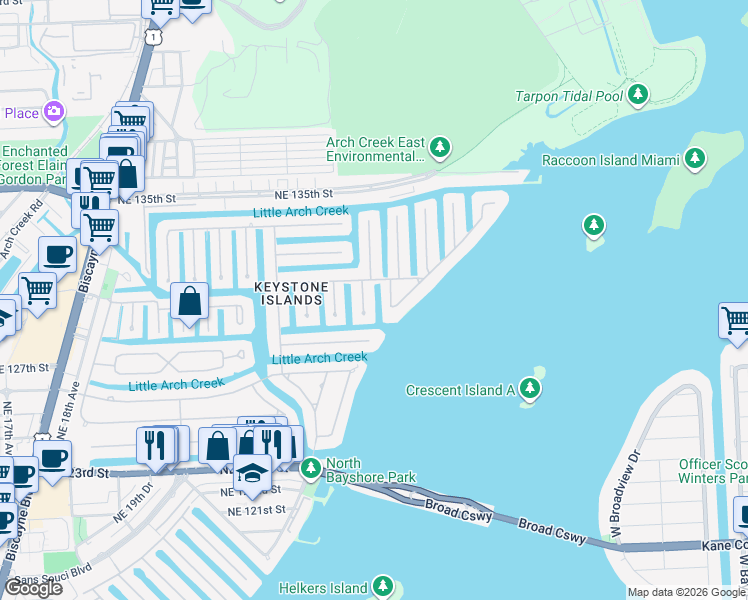 map of restaurants, bars, coffee shops, grocery stores, and more near 12780 Maple Road in North Miami