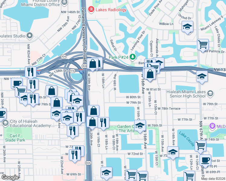 map of restaurants, bars, coffee shops, grocery stores, and more near 8092 West 18th Avenue in Hialeah