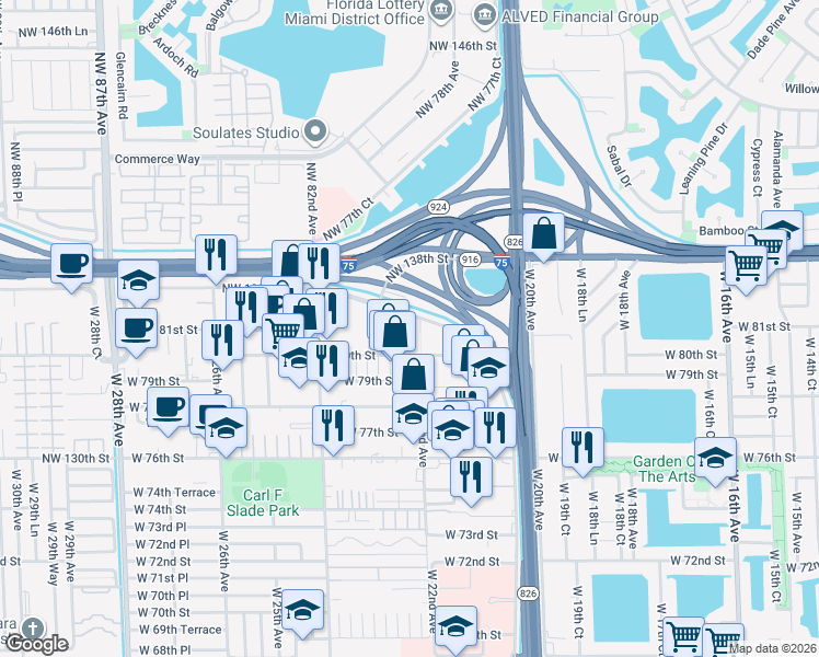 map of restaurants, bars, coffee shops, grocery stores, and more near 8083 West 21st Lane in Hialeah