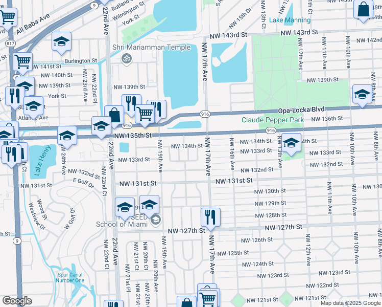 map of restaurants, bars, coffee shops, grocery stores, and more near 13325 NW 17th Pl in Miami