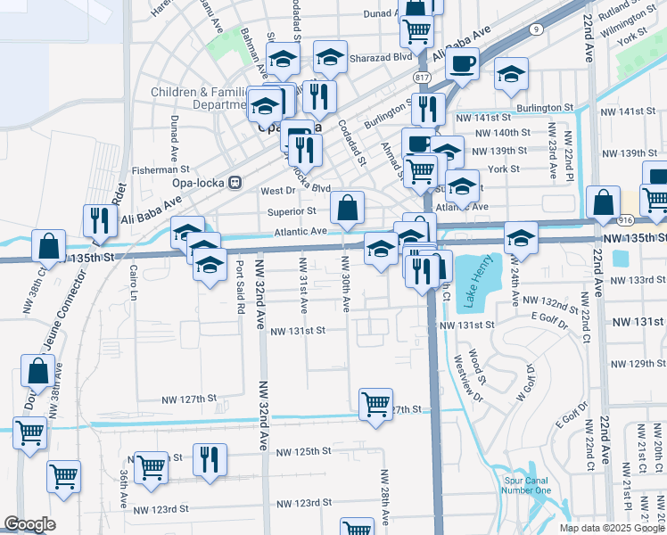 map of restaurants, bars, coffee shops, grocery stores, and more near 13388 Northwest 30th Avenue in Opa-locka