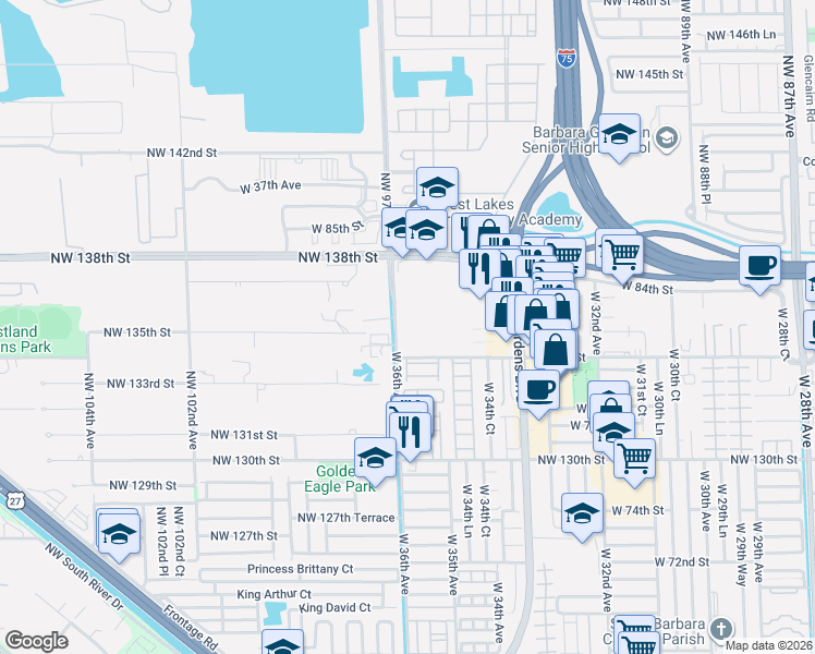 map of restaurants, bars, coffee shops, grocery stores, and more near 8085 West 36th Avenue in Hialeah