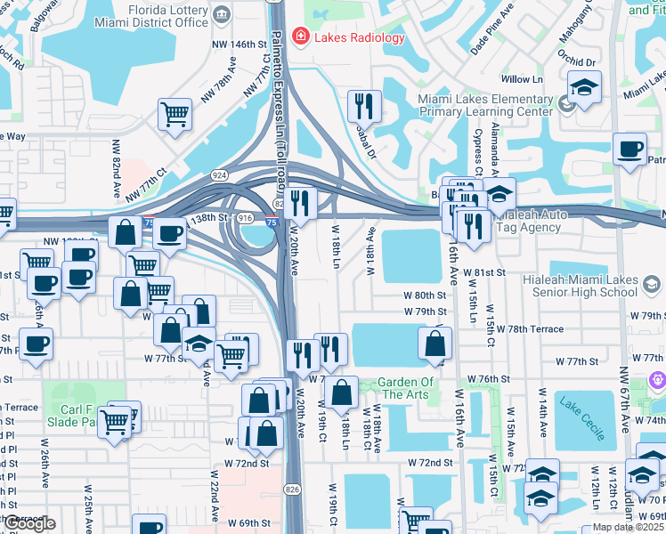 map of restaurants, bars, coffee shops, grocery stores, and more near 8100 West 18th Lane in Hialeah
