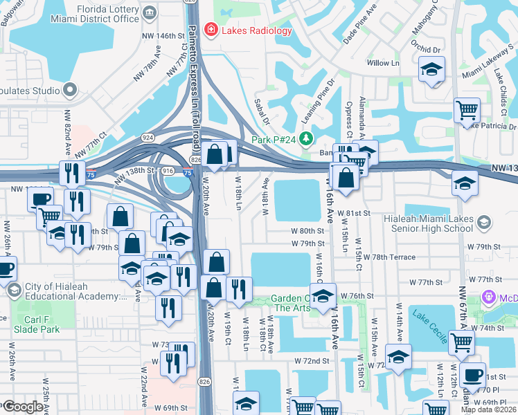 map of restaurants, bars, coffee shops, grocery stores, and more near 8092 West 18th Avenue in Hialeah