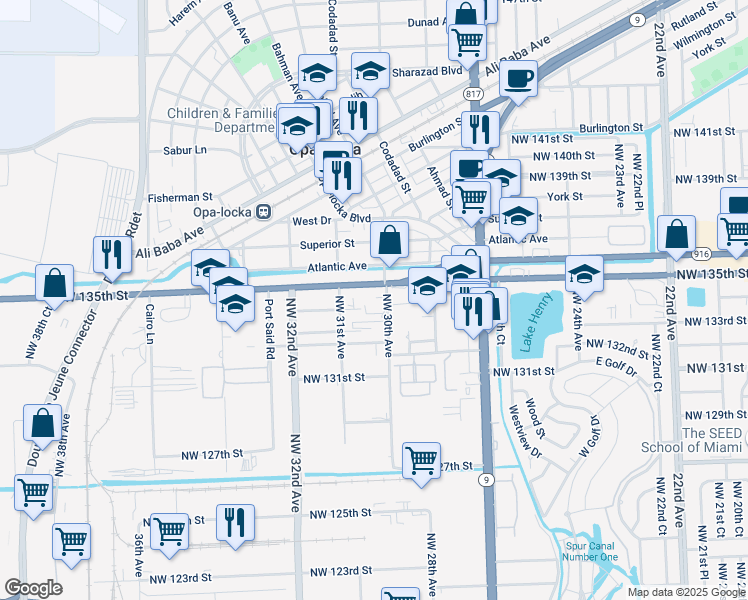 map of restaurants, bars, coffee shops, grocery stores, and more near 13388 Northwest 30th Avenue in Opa-locka