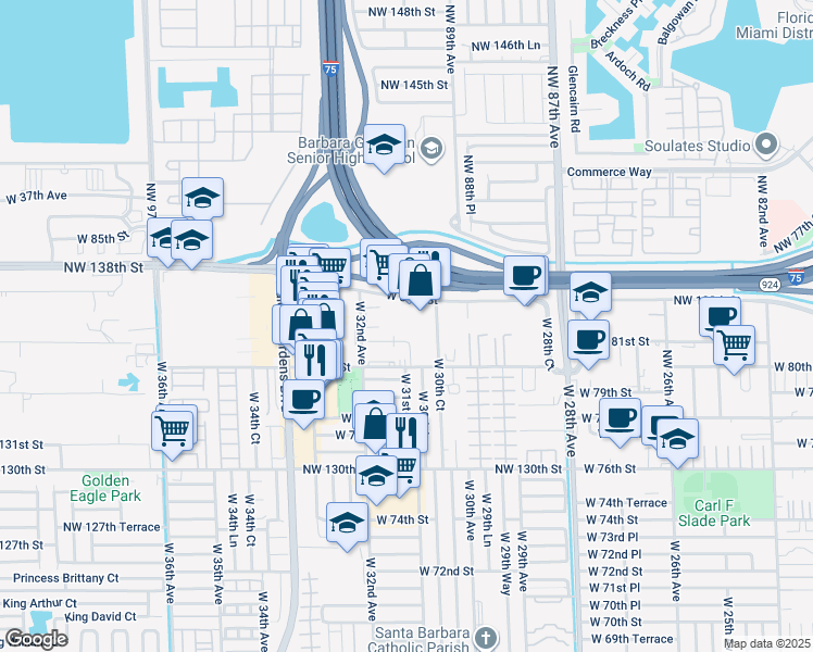 map of restaurants, bars, coffee shops, grocery stores, and more near 8115 West 31st Avenue in Hialeah