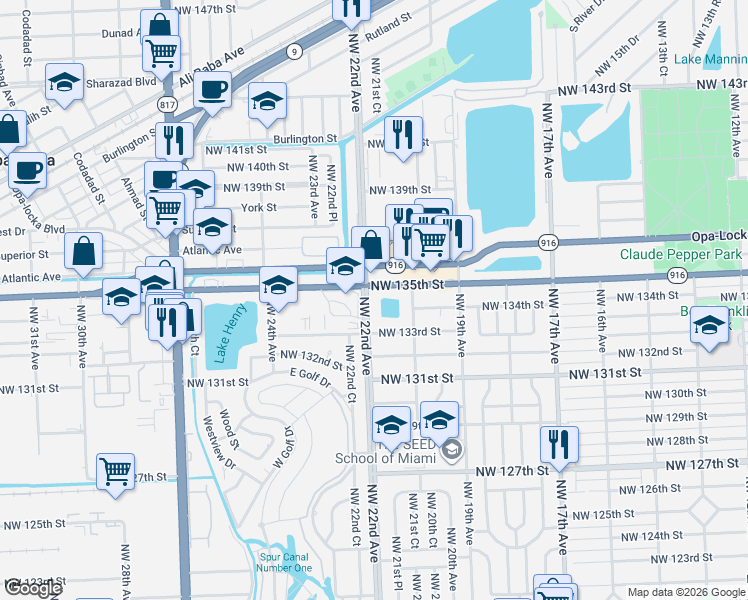 map of restaurants, bars, coffee shops, grocery stores, and more near in Westview