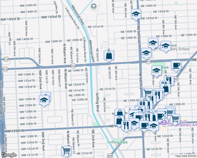 map of restaurants, bars, coffee shops, grocery stores, and more near 13251 Memorial Highway in Miami