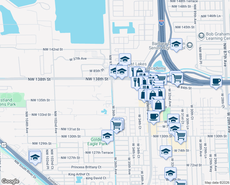 map of restaurants, bars, coffee shops, grocery stores, and more near 8500 West 36th Avenue in Hialeah