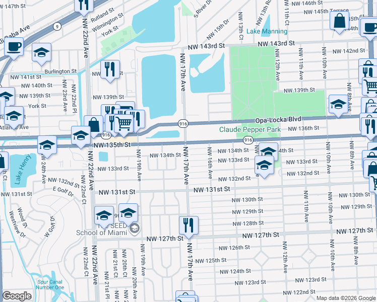 map of restaurants, bars, coffee shops, grocery stores, and more near in Opa-locka