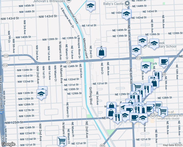 map of restaurants, bars, coffee shops, grocery stores, and more near 13301 Memorial Highway in Miami