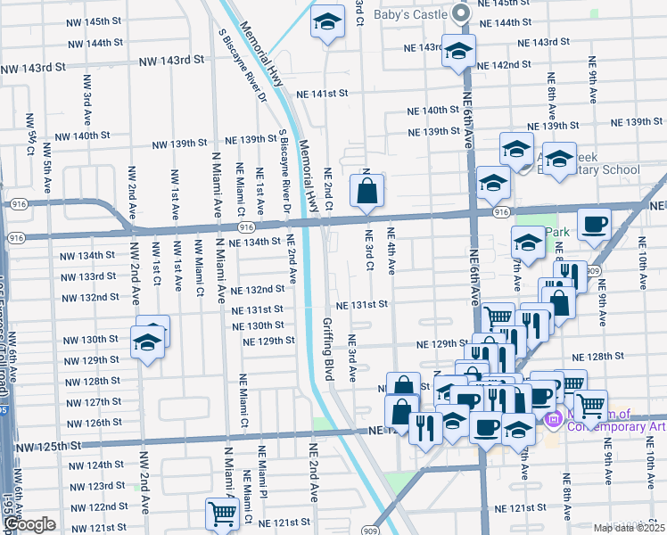 map of restaurants, bars, coffee shops, grocery stores, and more near 13301 Memorial Highway in Miami