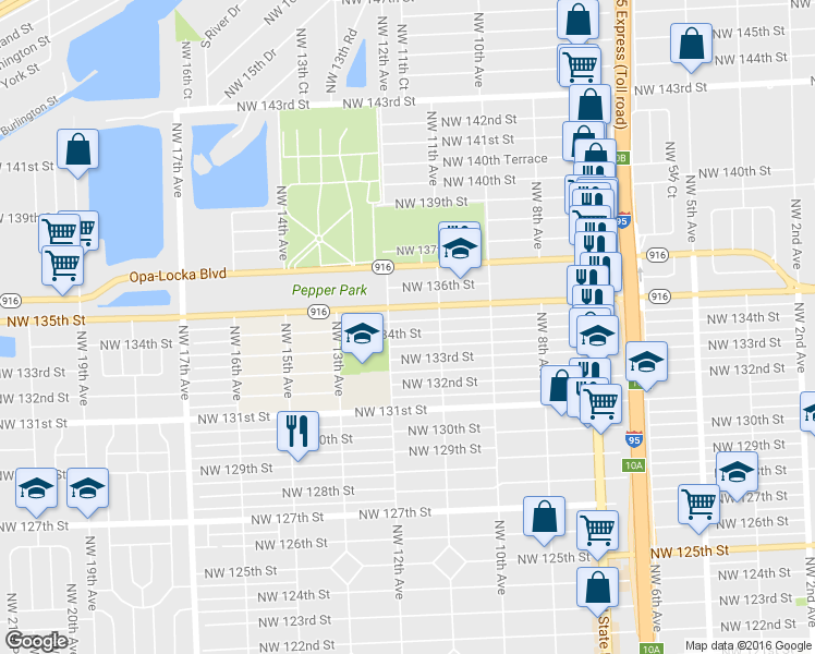 map of restaurants, bars, coffee shops, grocery stores, and more near 1175 Northwest 134th Street in North Miami