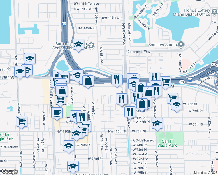 map of restaurants, bars, coffee shops, grocery stores, and more near 2950 Graham Dairy Road in Hialeah