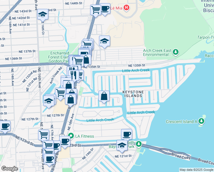 map of restaurants, bars, coffee shops, grocery stores, and more near 13080 Coronado Terrace in North Miami