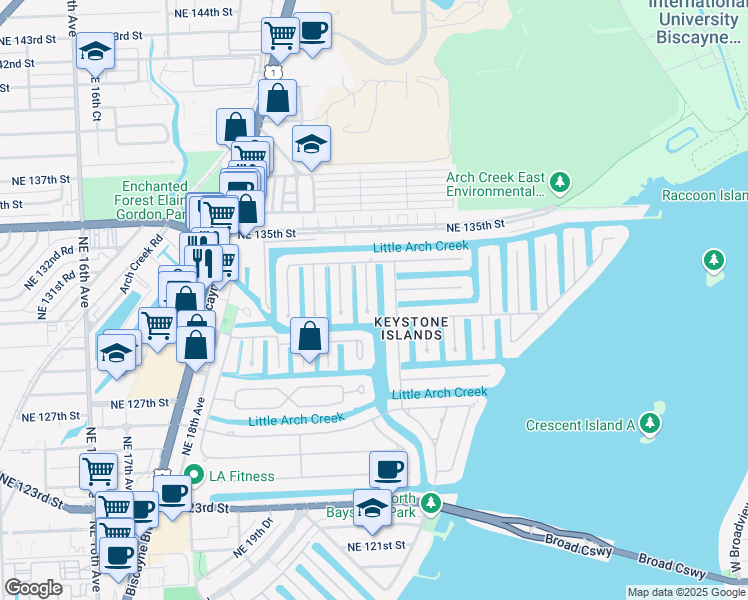 map of restaurants, bars, coffee shops, grocery stores, and more near 13045 Coronado Lane in North Miami